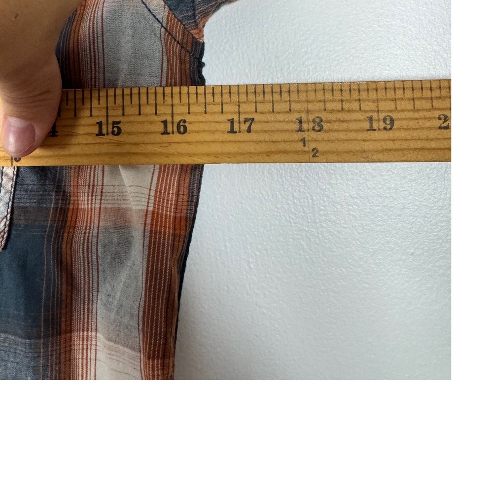 Western Cowboy Hardware Kids Med Shirt Orange Blue Plaid Bull Skull Snap Front - Picture 6 of 10